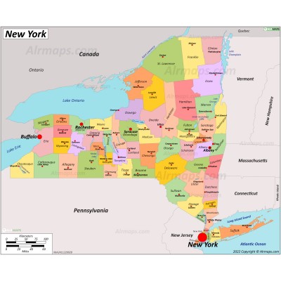 New York Counties and County Seats Map