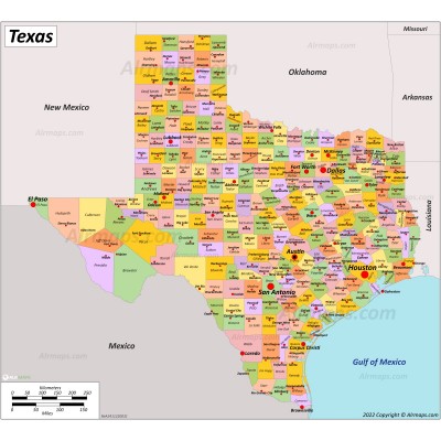 Texas Counties and County Seats Map